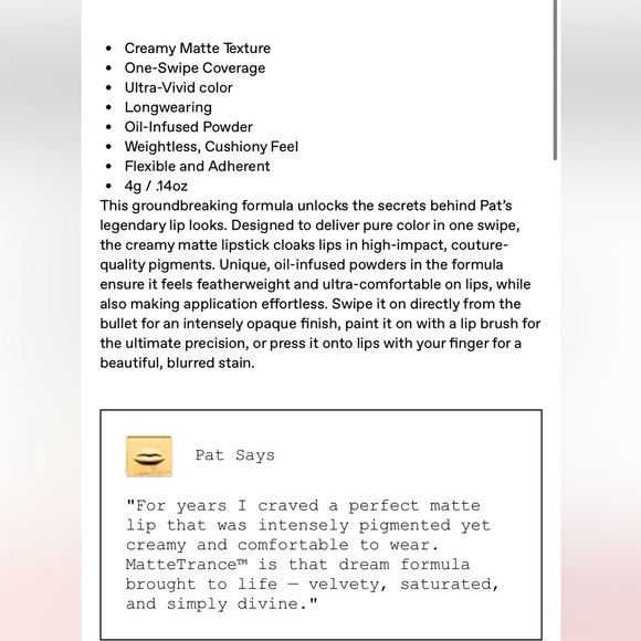 PAT McGRATH LABS | “Obsessed!” | MatteTrance Lipstick (Brand New!) ✨ - Picture 15 of 16